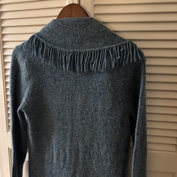 Carole Little Teal Fringed Long Button Detail Wool Blend Boho Maxi Fall Winter L - Picture 5 of 6